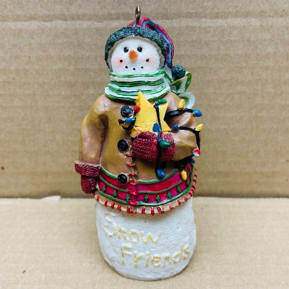 EUC Deb Strain "Snow Friends" Snowman Christmas Ornament, Star & Lights, 4" T - Picture 1 of 12